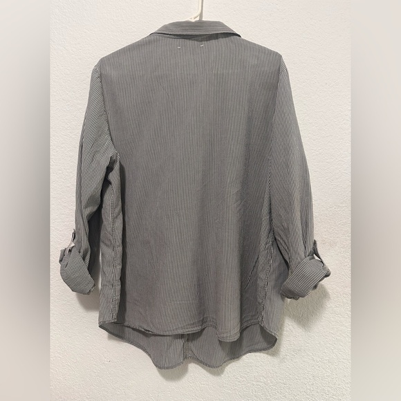 Lafayette 148 Women's White and Gray Striped Button-Up Shirt Blouse Size XL - Picture 4 of 10